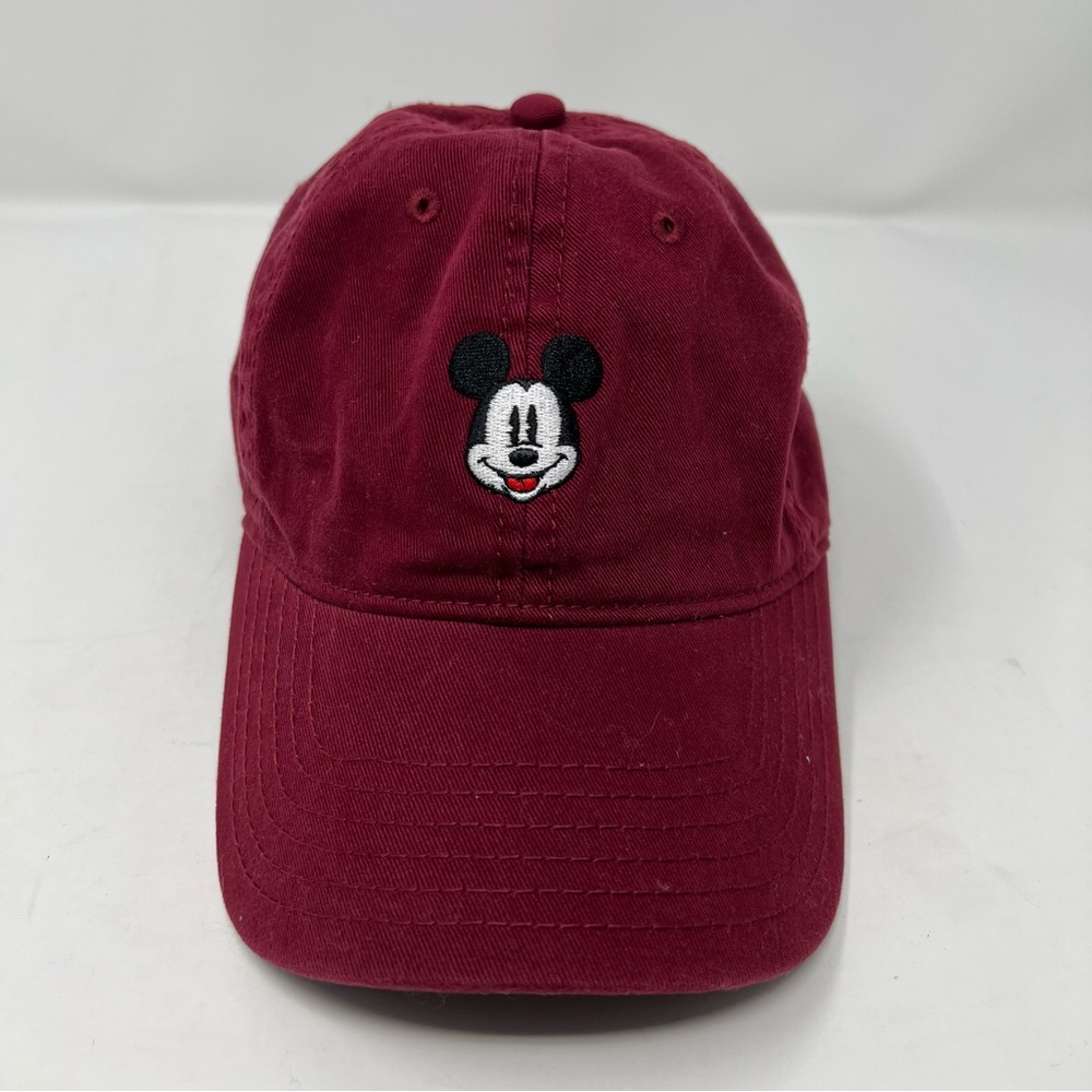 Disney Mickey Mouse Hat Cap Maroon Embroidered Strapback